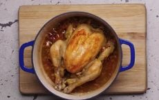 Pot roast chicken with smokey bacon and beans recipe