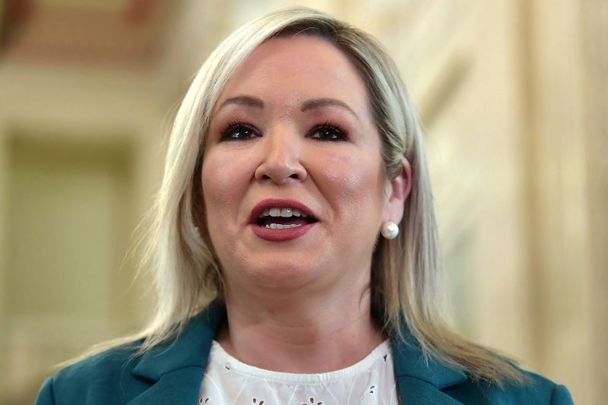 May 26, 2022: Sinn Féin northern leader Michelle ONeill holds a press conference after meeting with US Congressman Richard Neal at Stormont in Belfast, Northern Ireland.