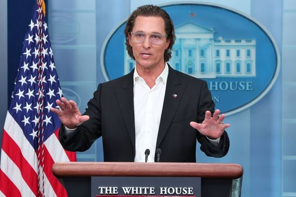 June 7, 2022: After meeting with President Joe Biden, actor Matthew McConaughey talks to reporters during the daily news conference in the Brady Press Briefing Room at the White House in Washington, DC. McConaughey, a native of Uvalde, Texas, expressed his support for new legislation for more gun control in the wake of the elementary school shooting in his hometown that left 19 children and 2 adults dead.