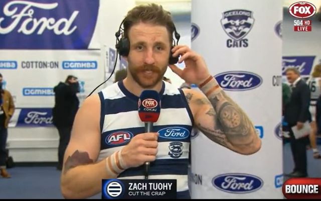 Irish man Zach Tuohy, who is now a professional player with the Australian Football League\'s Geelong Football Club, was the focus of a \"cringe-worthy\" live TV moment.