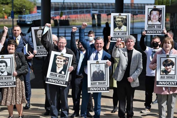 May 11, 2021: Relatives react after the findings of the Ballymurphy Inquest were released by the coroner at the Waterfront Hall in Belfast, Northern Ireland.