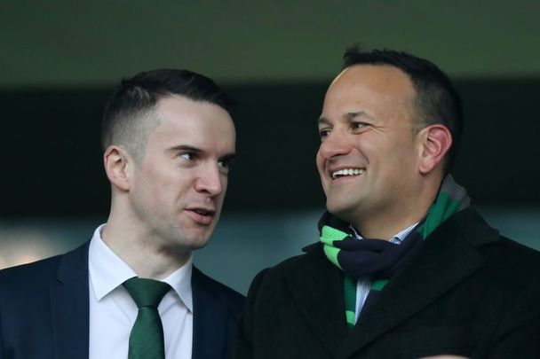 March 10, 2019: Leo Varadkar (R) and his partner Matt Barrett at the Guinness Six Nations match between Ireland and France at the Aviva Stadium in Dublin, Ireland.