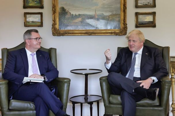 May 16, 2022: Prime Minister Boris Johnson meets with Sir Jeffrey Donaldson MP of the Democratic Unionist Party at Hilsborough Castle in Belfast, Northern Ireland.