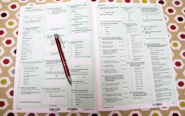 A 2016 Irish Census form. The population of Ireland has risen above five million for the first time in 170 years, according to the 2022 census. 