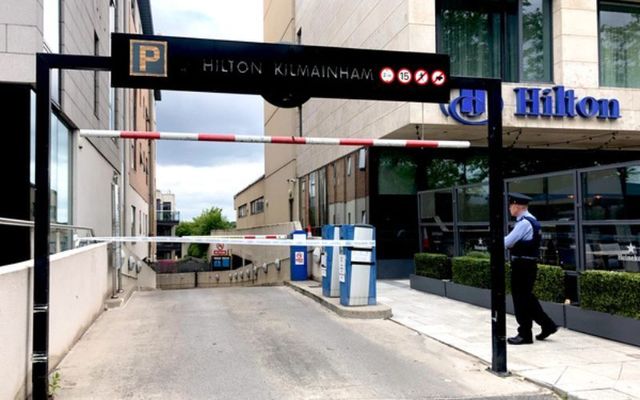 June 24, 2022: Gardaí outside the Hilton Hotel Kilmainham at the scene of a shooting that occurred at approximately 11:30 am. One male has been taken to hospital to be treated for serious injuries. The scene is currently preserved and a technical examination is to be conducted. 