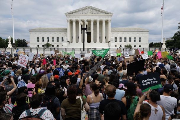 June 24, 2022: Thousands of abortion-rights activists gather in front of the US Supreme Court after the Court announced a ruling in the Dobbs v Jackson Women\'s Health Organization case which overturns the landmark 50-year-old Roe v Wade case and erases a federal right to an abortion.