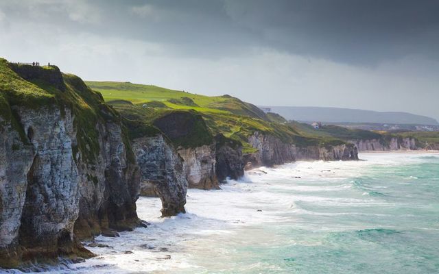 Dramatic scenery along the coastline of the Causeway Coastal Route in Antrim, Northern Ireland.