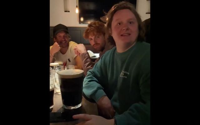 Lewis Capaldi was surprised with a \"mega pint\" of Guinness at Town Square bar and restaurant in Belfast.
