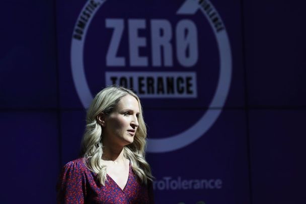 June 28, 2022: Minister for Justice Helen McEntee speaking at the launch of the Zero Tolerance strategy and accompanying action plan to tackle domestic, sexual, and gender-based violence. in the Department of Justice.