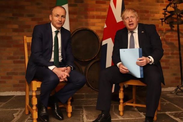 March 12, 2022: Taoiseach Micheál Martin and British Prime Minister Boris Johnson in the stands ahead of a Guinness Six Nations match during the Taoiseach\'s visit to UK England.