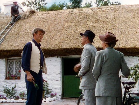 \"The Quiet Man\": A scene outside the White O\' Morn cottage, including John Wayne, in the 1952 classic movie.