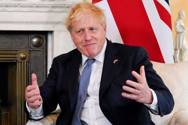 June 6, 2022: Prime Minister Boris Johnson gestures at 10 Downing Street in London, England.
