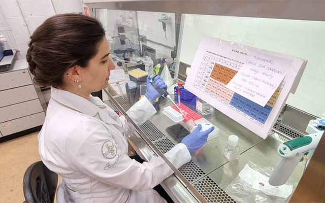 Dr. Carolina De Marco Verissimo of the Molecular Parasitology Laboratory at NUI Galway tests compounds from the Irish Sea coral.