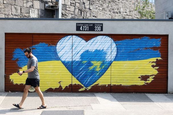 July 18, 2022: A mural in Dublin showing the number of civilian losses during the war in Ukraine so far.
