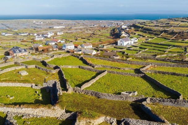An aerial view of Inishmaan (Inis Meáin), a part of the Aran Islands off the coast of Co Galway
