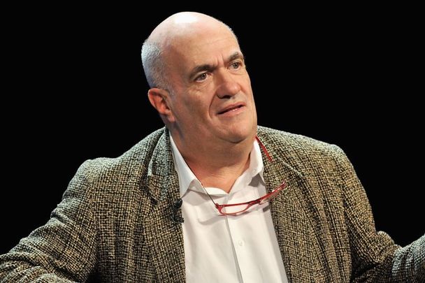 October 10, 2014: Colm Toibin speaks on stage at The Emerald Isle with Gabriel Byrne, Anne Enright, Colum McCann, and Colm Toibin, moderated by Paul Muldoon during The New Yorker Festival 2014 at the MasterCard stage at SVA Theatre in New York City.