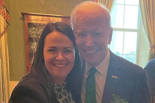Laurita Blewitt with her cousin, US President Joe Biden, at the White House\'s 2022 St. Patrick\'s Day celebrations.