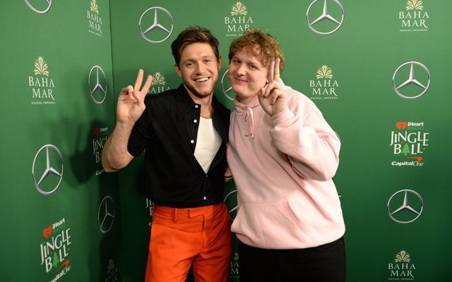 Niall Horan and Lewis Capaldi backstage at iHeartRadio\'s Z100 Jingle Ball 2019 presented by Capital One on December 13, 2019, in New York City.