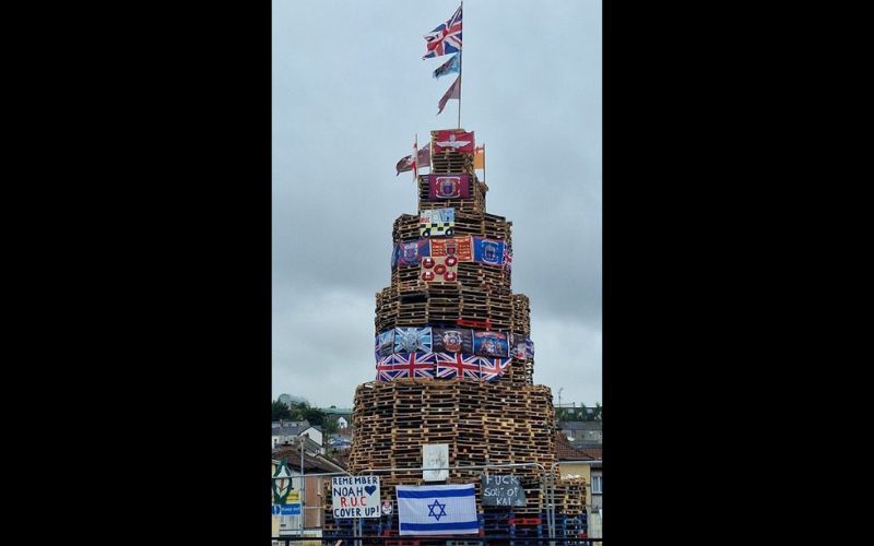 Derry bonfire with poster of Queen Elizabeth being investigated for hate crimes