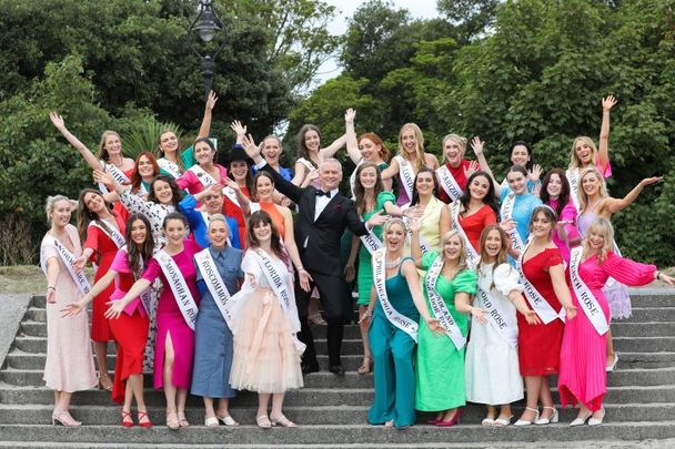 August 16, 2022: Host Dáithí O’Sé introduces the 33 Irish and International Roses taking part in the 2022 International Rose Selection. Pictured on Sandymount Strand in Dublin are Dáithí and the Roses.