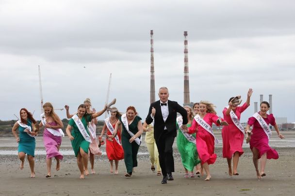August 16, 2022: Host Dáithí O’Sé introduces the 33 Irish and International Roses taking part in the 2022 International Rose Selection. Pictured here on Sandymount Strand in Dublin are Dáithí and the Roses.