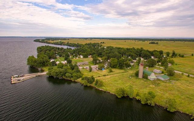An aerial shot of Amherst Island. 