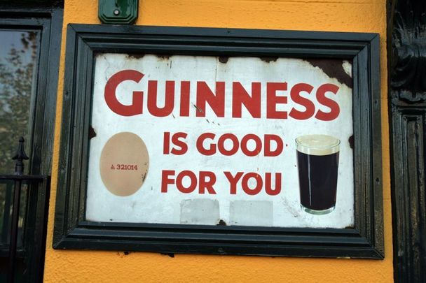 A \"Guinness is good for you\" outside an off-licence in Co Kildare in 2004.