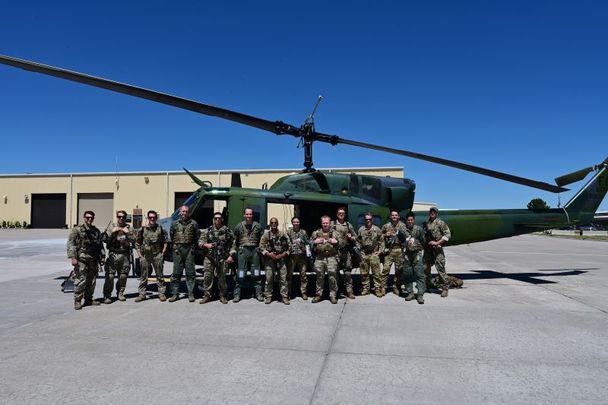 August 10, 2022: Members of the Irish Air Corps, the 37th Helicopter Squadron, and the 90th Missile Security Operations Squadron\'s Tactical Response Force pose for a photo after flying on F.E. Warren Air Force Base, Wyoming. Three members of the Irish Air Corps visited the base to build relationships and discuss the rollout of the MH-139 Grey Wolf helicopter during a week long visit.