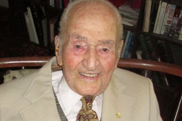 Matthew Crowley after receiving a Congratulatory Telegram and Silver Medal from the President of Ireland Michael D. Higgins on the occasion of his 108th birthday. 