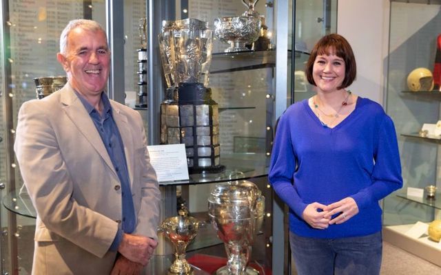 Presenter Gráinne McElwain with Humphrey Kelleher at the GAA Museum in Croke Park. 