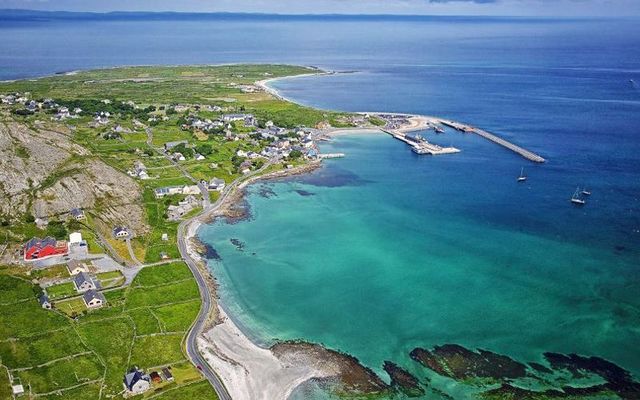 Aerial View of Inis Mór, one of the Aran Islands off the coast of Galway.