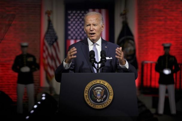 September 1, 2022: US President Joe Biden delivers a primetime speech at Independence National Historical Park in Philadelphia, Pennsylvania. President Biden spoke on “the continued battle for the Soul of the Nation.” 