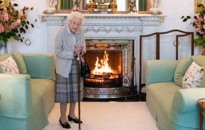 Queen Elizabeth II waits in the Drawing Room before receiving Liz Truss at Balmoral Castle for an audience where she will be invited to become Prime Minister and form a new government on September 6, 2022