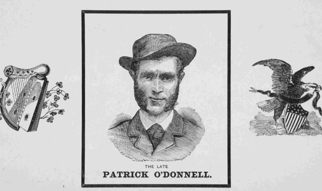 A detail from a poster honoring Patrick O\'Donnell, in memorium.