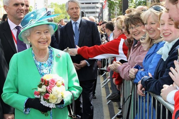 May 20, 2011: Queen Elizabeth II is greeted by well-wishers during a historic first walk-about as she meets members of the public after visiting the English Market in Cork, Ireland. The Duke and Queen\'s visit to Ireland was the first by a monarch since 1911.