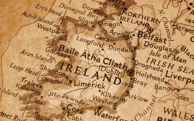 Map of the island of Ireland.