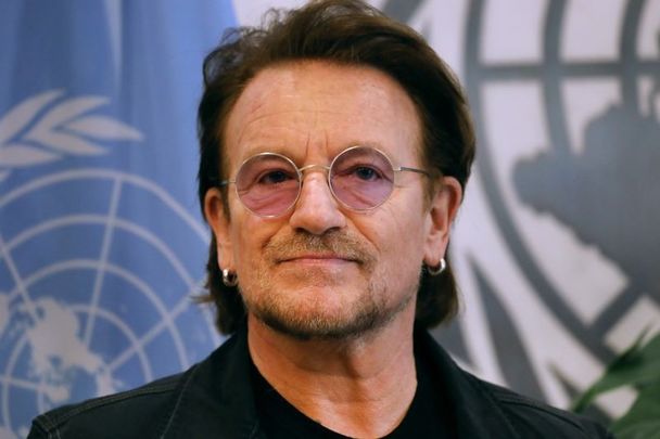 February 11, 2020: Bono meets with António Guterres, the Secretary-General of the United Nations (UN), in New York City. Bono was at the UN for the \'Drive for Five\' initiative which seeks to highlight the importance of education for girls.