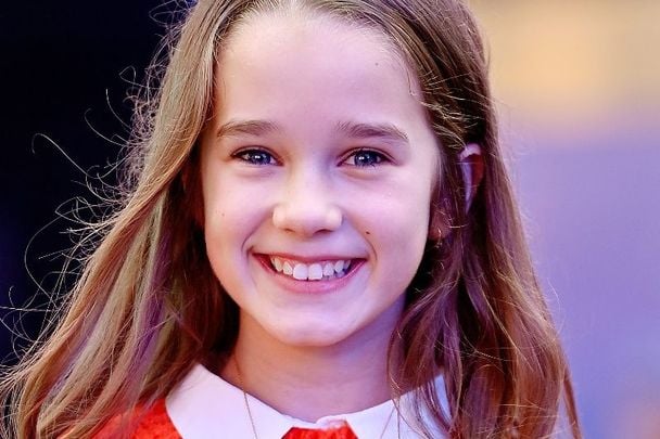 December 7, 2022: Alisha Weir attends Matilda Takes NY for Netflix at Times Square in New York City. 
