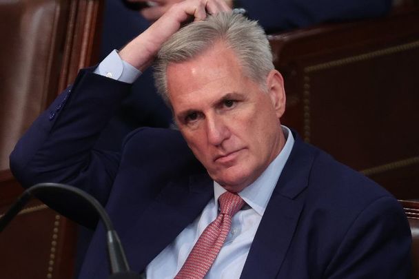 January 3, 2022: US House Minority Leader Kevin McCarthy (R-CA) reacts as Representatives cast their votes for Speaker of the House on the first day of the 118th Congress in the House Chamber of the U. Capitol Building in Washington, DC.
