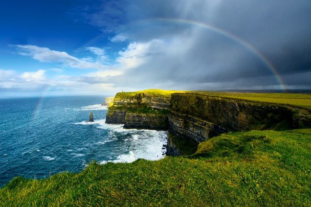 A rainbow over the Cliffs of Moher in Co Clare - talk about aesthetic!