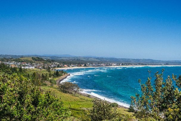 View of Lennox Head and Seven Mile Beach from Pat Morton Lookout, Lennox Point in New South Wales, Australia.