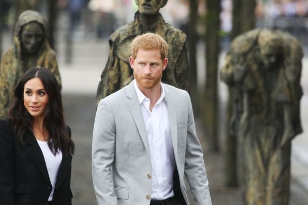 July 11, 2018: Prince Harry and Meghan Markle at the Irish Famine Memorial Dublin.