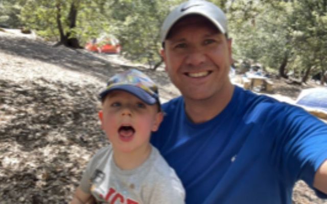 Andrew Fitzgerald with his son Alfie, camping at Palomar Mountain, San Diego