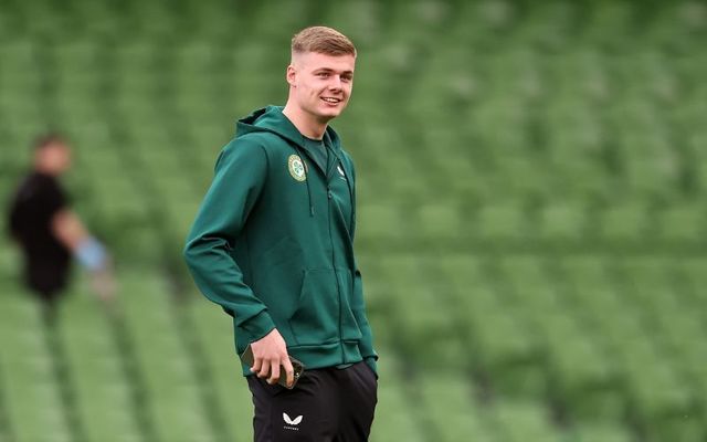  Evan Ferguson of Republic of Ireland inspects the pitch prior to the UEFA EURO 2024 qualifying round group B match between Republic of Ireland and France at Dublin Arena on March 27, 2023 in Dublin, Ireland.