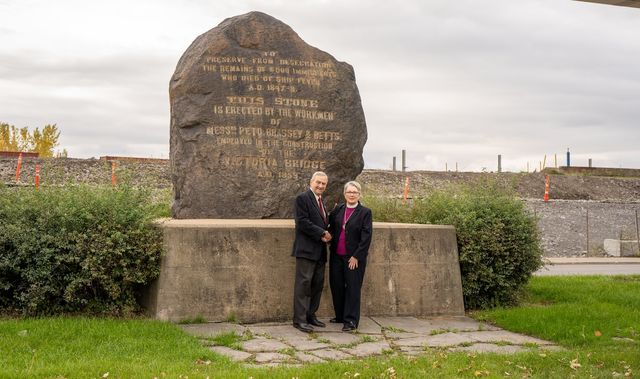 Bishop Mary Irwin-Gibson of the Anglican Diocese of Montreal and Fergus Keyes, President of The Montreal Irish Monument Park Foundation.