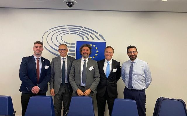 Pictured at a Geographical Indication event in the European Parliament in Strasbourg, France on Tuesday, October 17, left to right: Eoin Ó Catháin, Director of the Irish Whiskey Association, Mr Arnaud Danjean MEP (EPP, France), representatives of the Bureau National Interprofessionnel du Cognac (BNIC), the Consorzio del Formaggio Parmigiano Reggiano and the Organization for an International Geographical Indications Network (oriGIn).