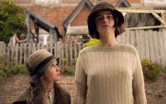 Alisha Weir and Jessie Buckley in the trailer for \"Wicked Little Letters.\"