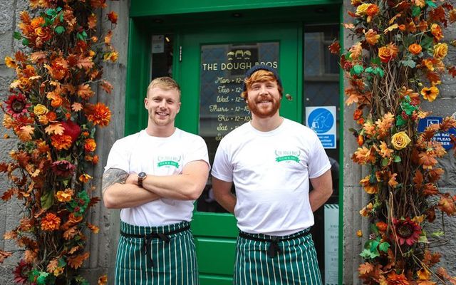 The Dough Bros, Ronan and Eugene Greaney, in front of their Galway pizzeria.