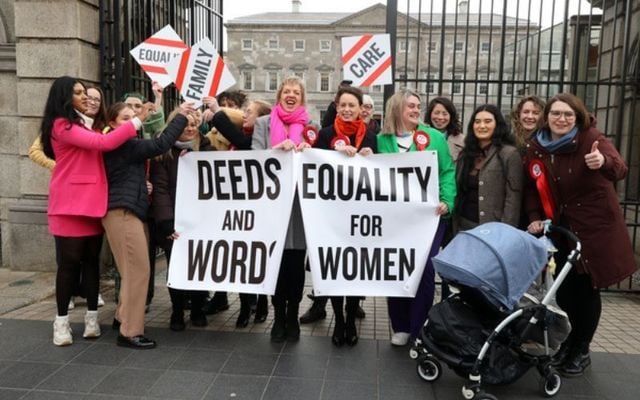 March 8, 2023: Labour Party leader Ivana Bacik and Labour Party members outside Leinster House to welcome the Government\'s plan to hold a referendum on Gender Equality and their campaign.