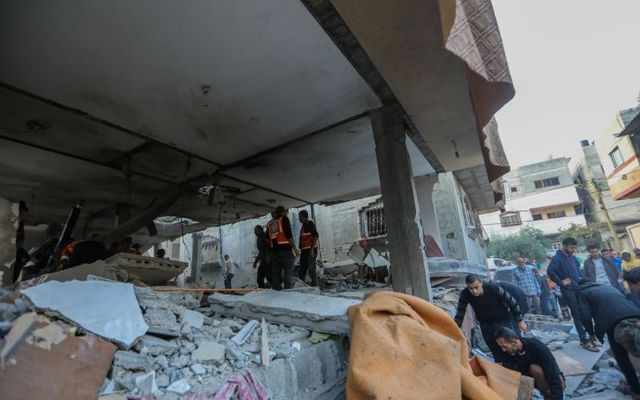 December 1, 2023: Palestinian citizens inspect the destruction caused by air strikes on their homes in Khan Yunis, Gaza. 